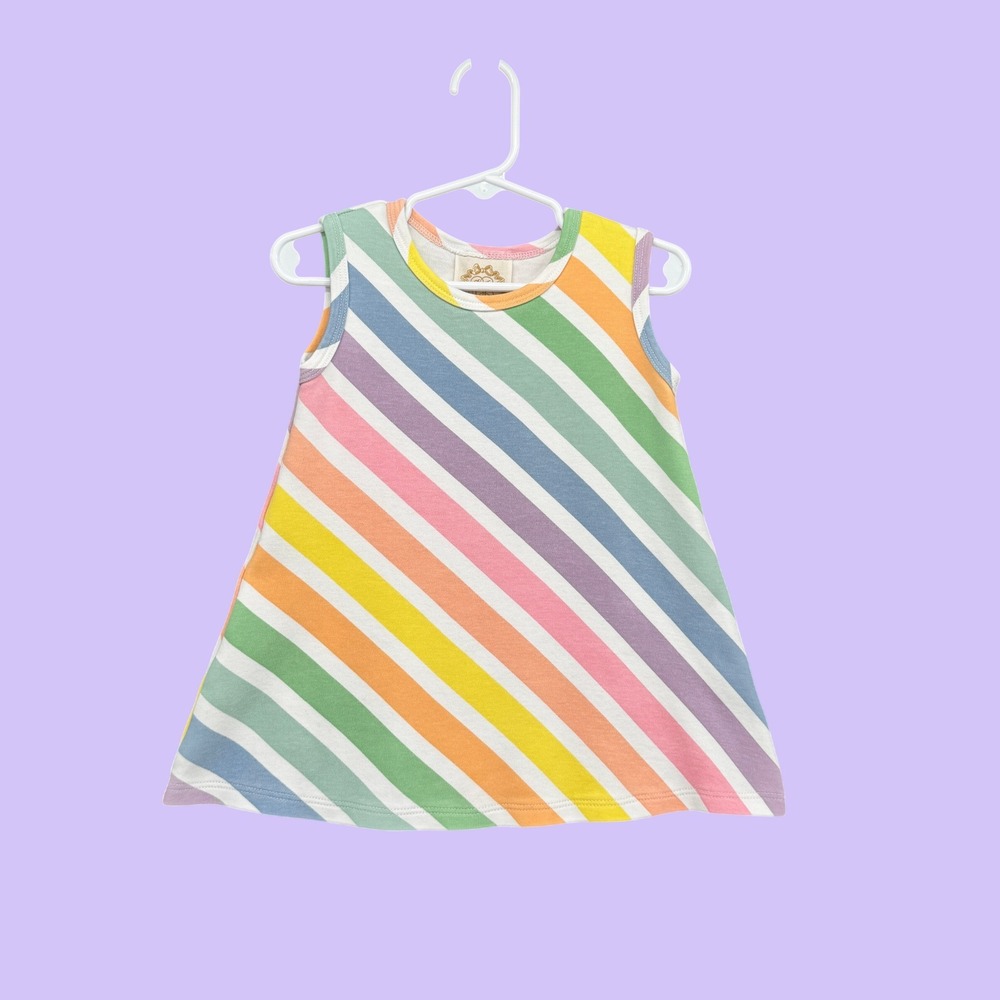The Beaufort Bonnet Company Pima Cotton Rainbow Stripe Sleeveless Dress 2T